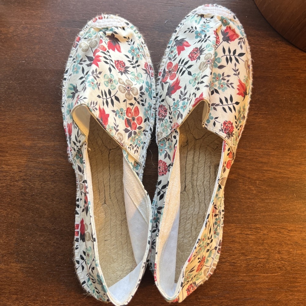 Cousu Main Floral Cotton Fabric Flats Espadrilles‎ Size 40 Us 9